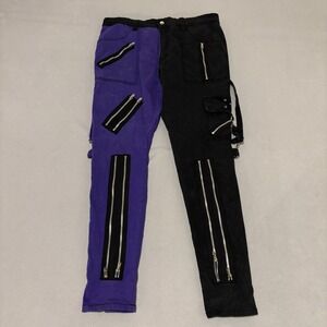 Tripp NYC Split Leg Bondage Pants‎ Mens 38 Black Purple Y2K Grunge Gothic Emo
